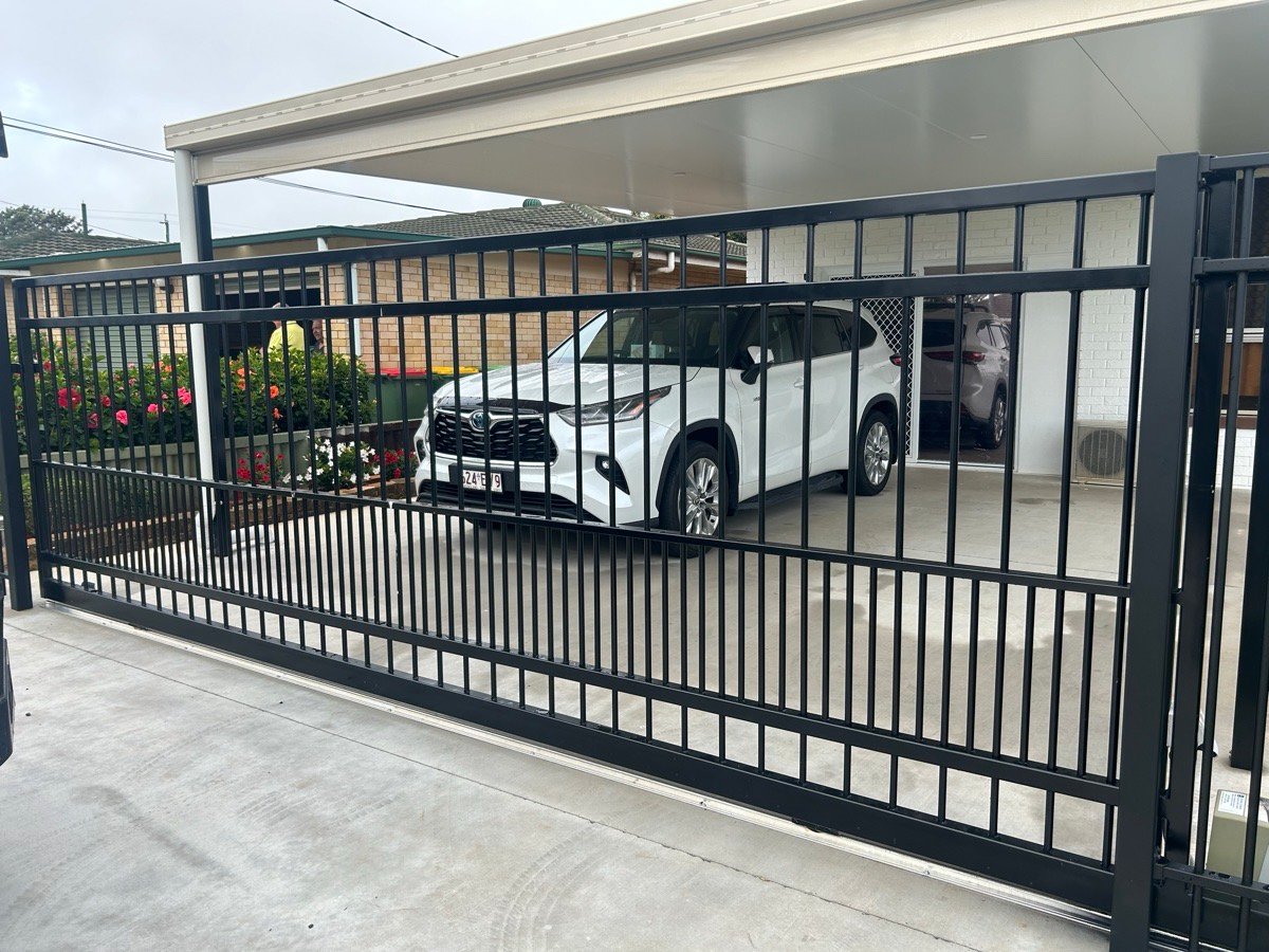 after Black Powder-coated Steel Sliding Gate – Fence Panels + Install customer supplied gate, Wilsonton