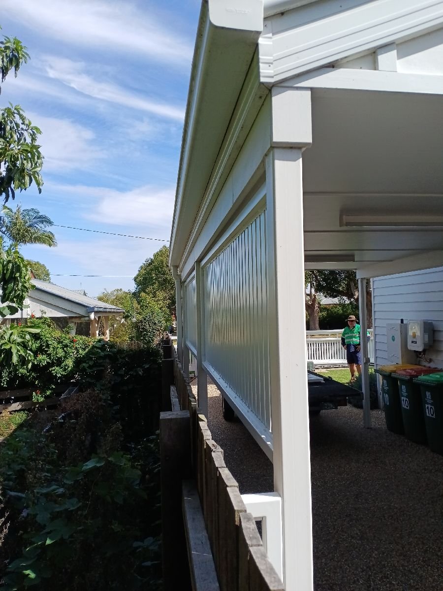 after Satin White Powder-coated Aluminium Custom Door – Fab Screening Carport Sides, East Toowoomba