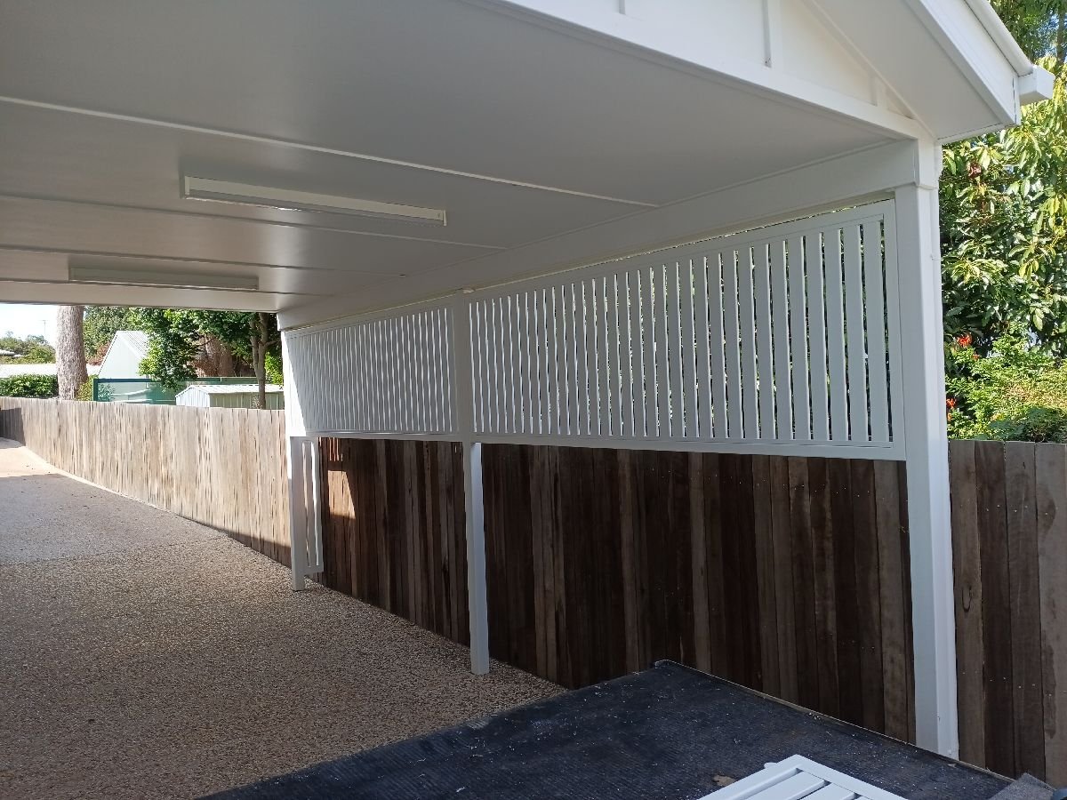 after Satin White Powder-coated Aluminium Custom Door – Fab Screening Carport Sides, East Toowoomba