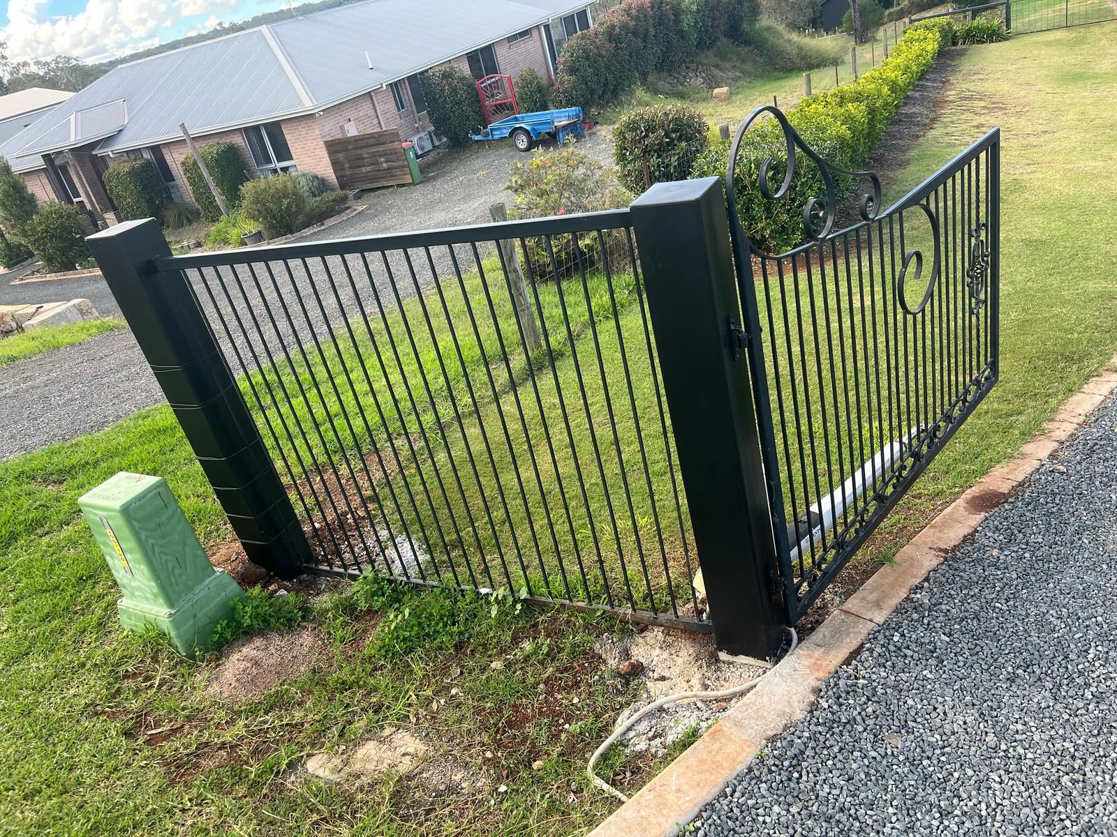 detail Black Wrought Iron Swing Gate – Service Job - Posts, Gowrie Junction