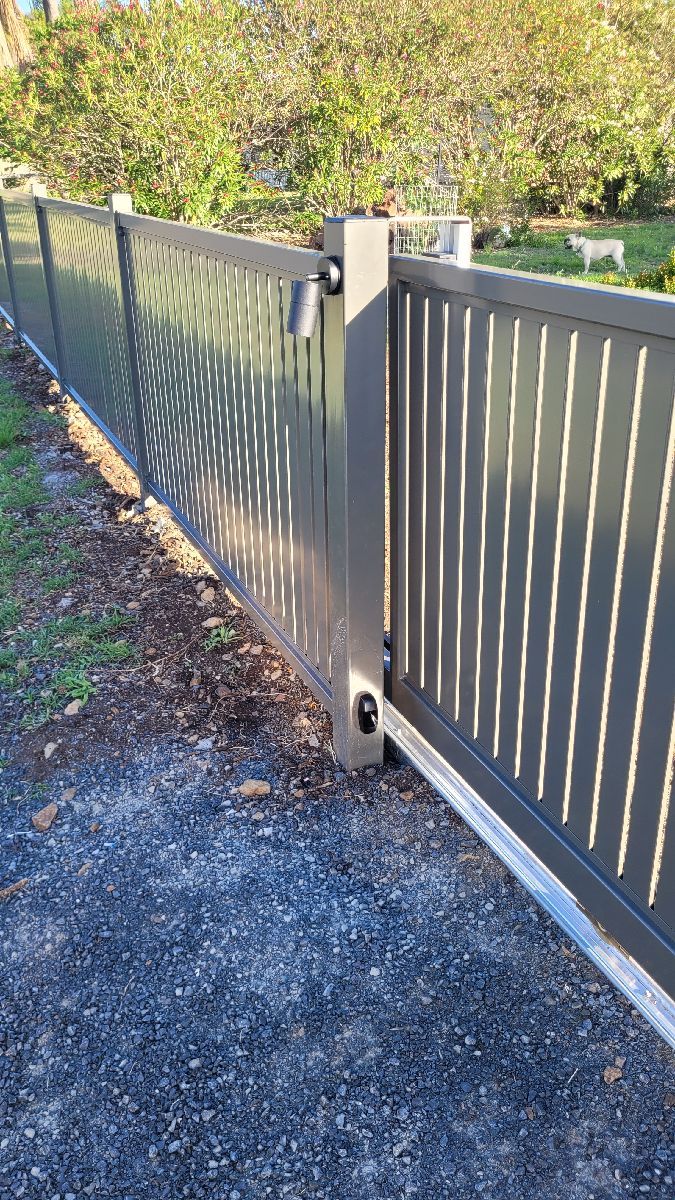 after Woodland Grey Powder-coated Aluminium Sliding Gate – Gate + Motor + Fence, Kingsthorpe