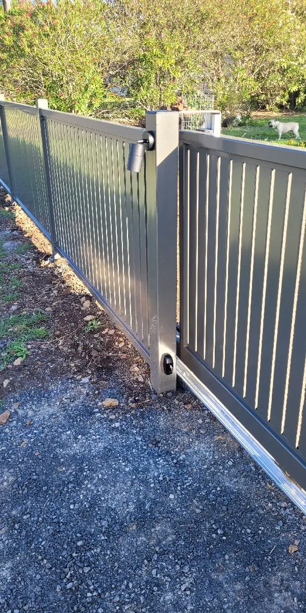 after Woodland Grey Powder-coated Aluminium Sliding Gate – Gate + Motor + Fence, Kingsthorpe