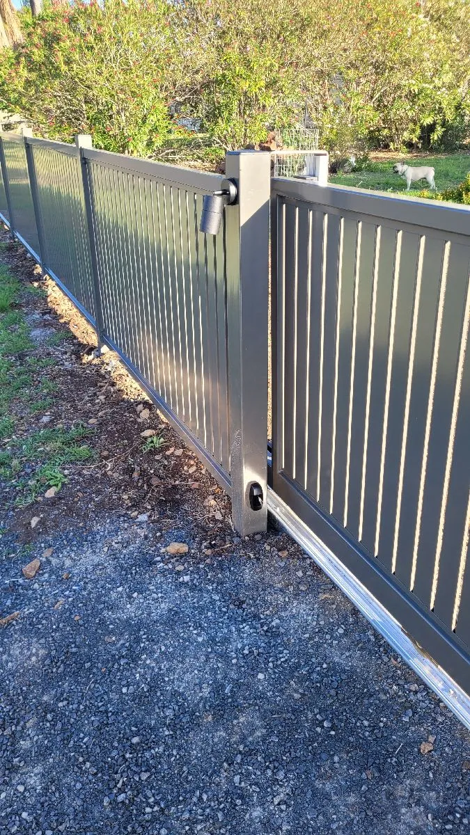 after Woodland Grey Powder-coated Aluminium Sliding Gate – Gate + Motor + Fence, Kingsthorpe