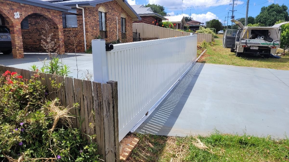 after Powder Coated White Powder-coated Aluminium Sliding Gate – Slide Gate + Motor, Wilsonton