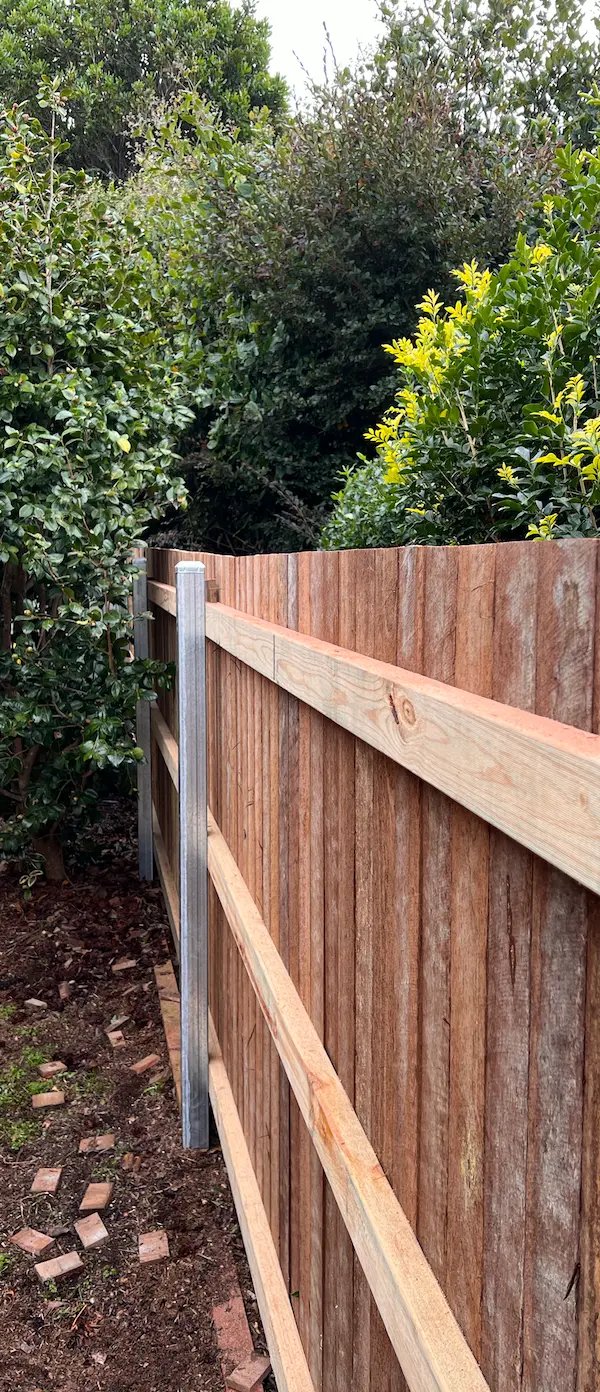 after Wood-look Timber + Galvanised Steel Posts Custom Door – Side Fencing, Rangeville