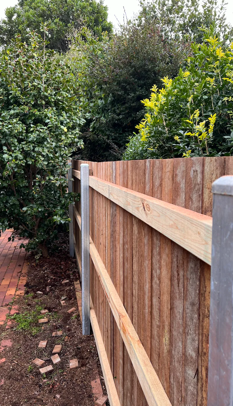 after Wood-look Timber + Galvanised Steel Posts Custom Door – Side Fencing, Rangeville