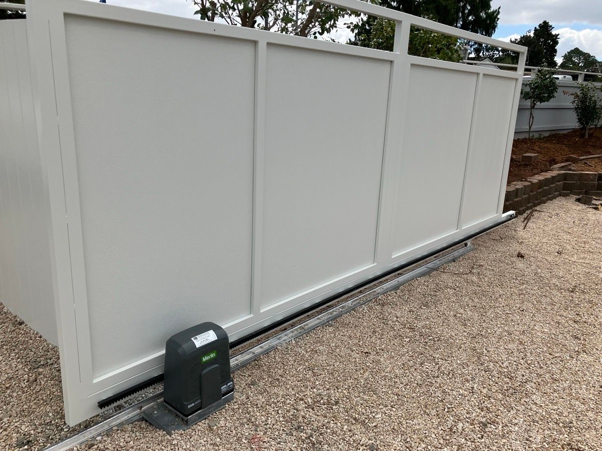 after White Powder-coated Aluminium Sliding Gate – Sliding Gate Motor, East Toowoomba