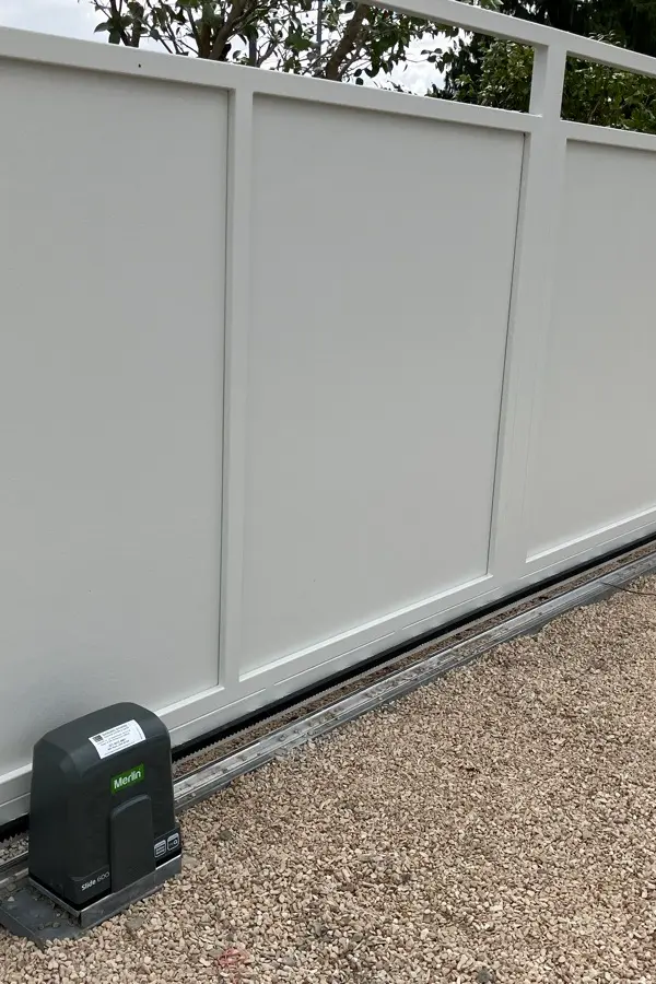 after White Powder-coated Aluminium Sliding Gate – Sliding Gate Motor, East Toowoomba