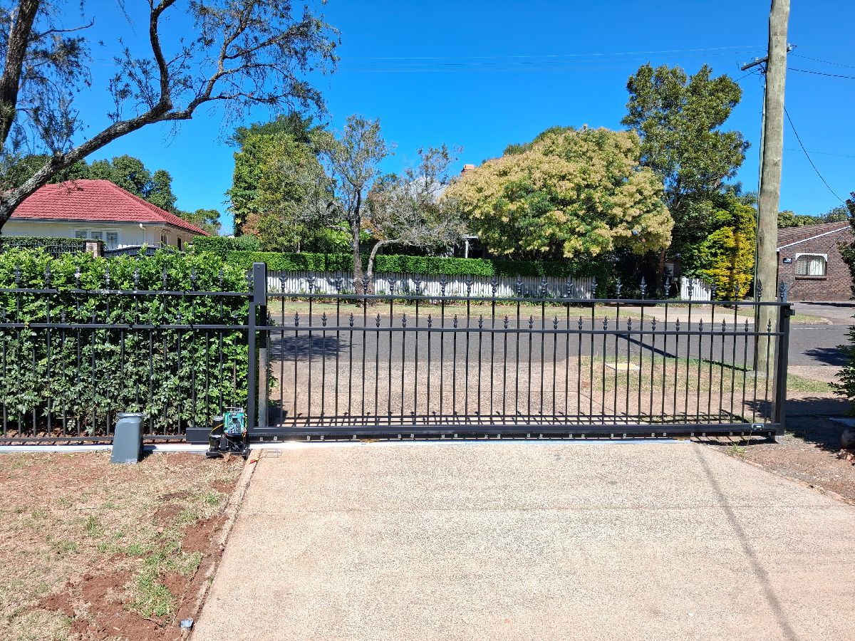after Satin Black Powder-coated Steel Sliding Gate – Gate + Motor, Newtown