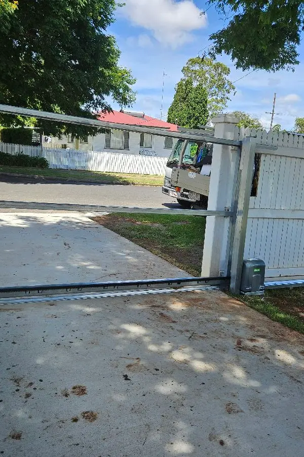 after Galvanised + Timber Colorbond + Galvanised Frame Sliding Gate – Slide Gate + Motor, South Toowoomba