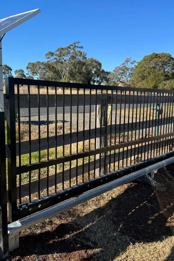 after Black Powder-coated Steel Sliding Gate – Swing -> Slider convert + Gate Motor, Westbrook