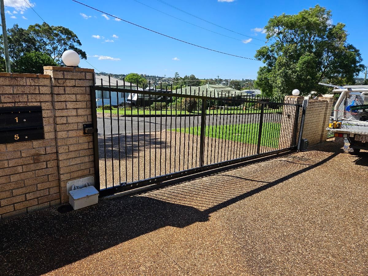 after Satin Black Powder-coated Aluminium Sliding Gate – Gate + Motor, Centenary Heights