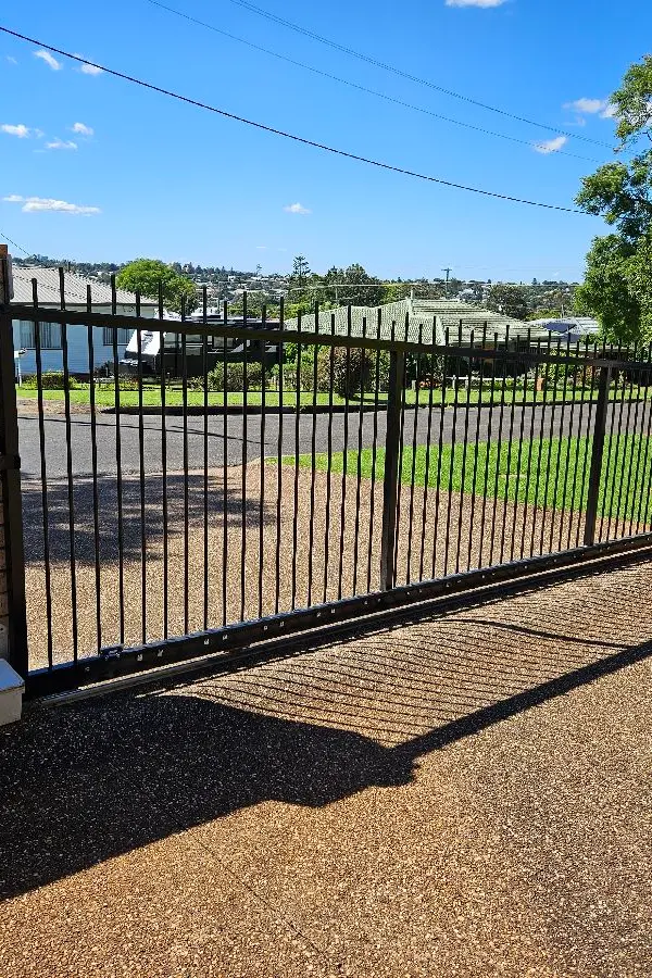 after Satin Black Powder-coated Aluminium Sliding Gate – Gate + Motor, Centenary Heights