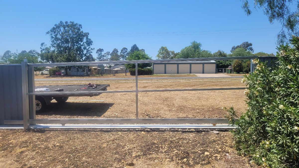 after N/A Colorbond + Galvanised Frame Sliding Gate – 2 x Slide Frame + Motors, Cambooya