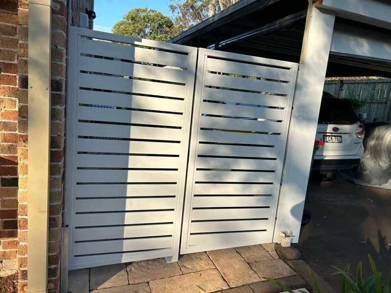 after Surfmist Powder-coated Aluminium Swing Gate – Gate, Blue Mountain Heights