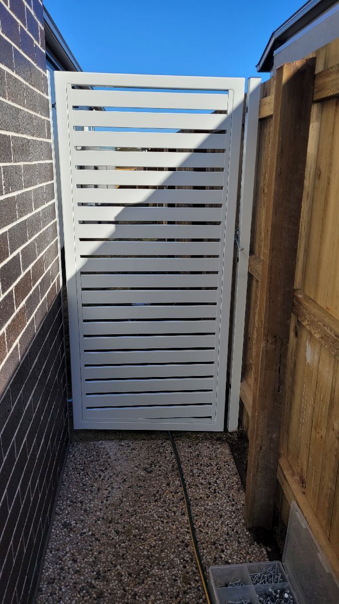 after Surfmist Powder-coated Aluminium Swing Gate – Gates, Harristown