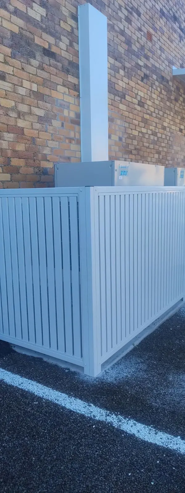after Surfmist Powder-coated Aluminium Custom Door – Aircon Screening, Toowoomba City