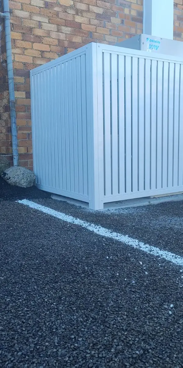 after Surfmist Powder-coated Aluminium Custom Door – Aircon Screening, Toowoomba City