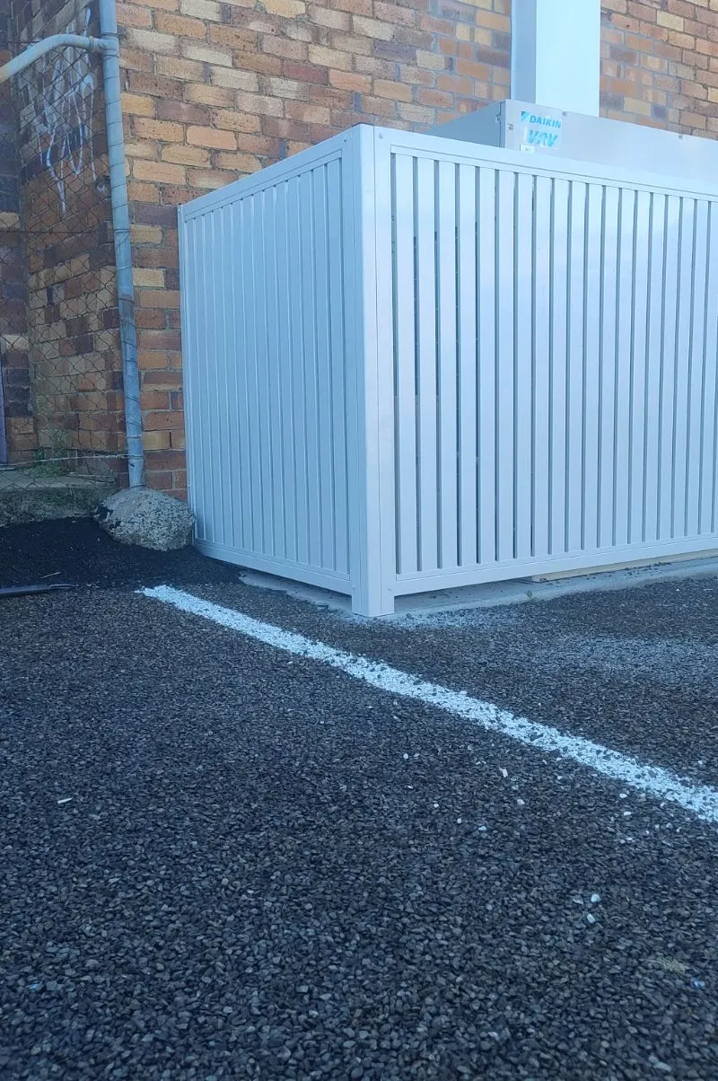 after Surfmist Powder-coated Aluminium Custom Door – Aircon Screening, Toowoomba City