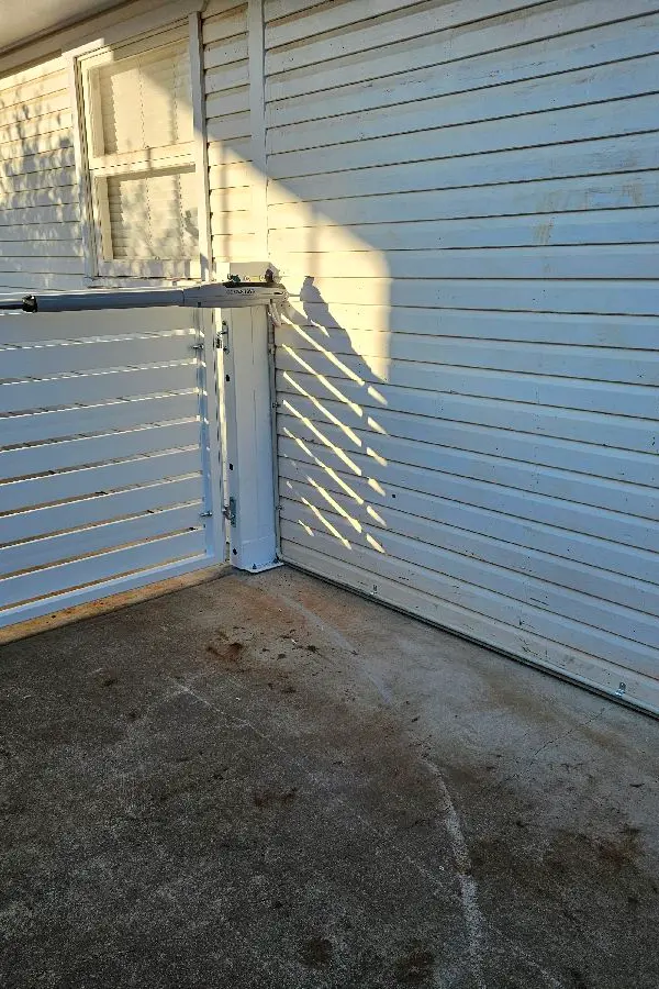 after Dover White Powder-coated Steel Swing Gate – Gate + Motor (Swing Toward Shed), Centenary Heights
