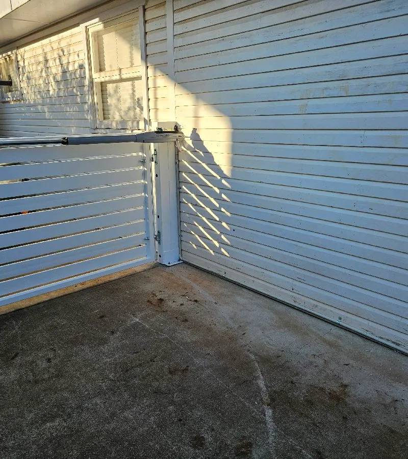 after Dover White Powder-coated Steel Swing Gate – Gate + Motor (Swing Toward Shed), Centenary Heights
