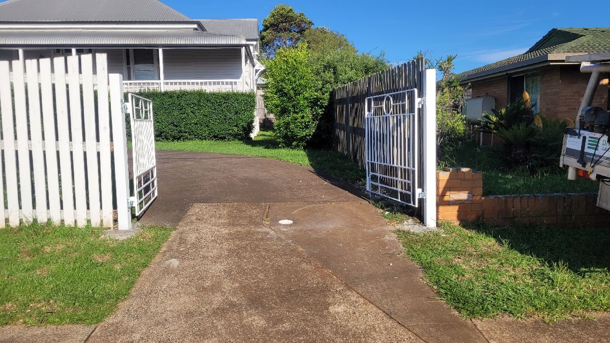 after Pro Texture White Wrought Iron Swing Gate – Gate Repairs/New Gate, North Toowoomba