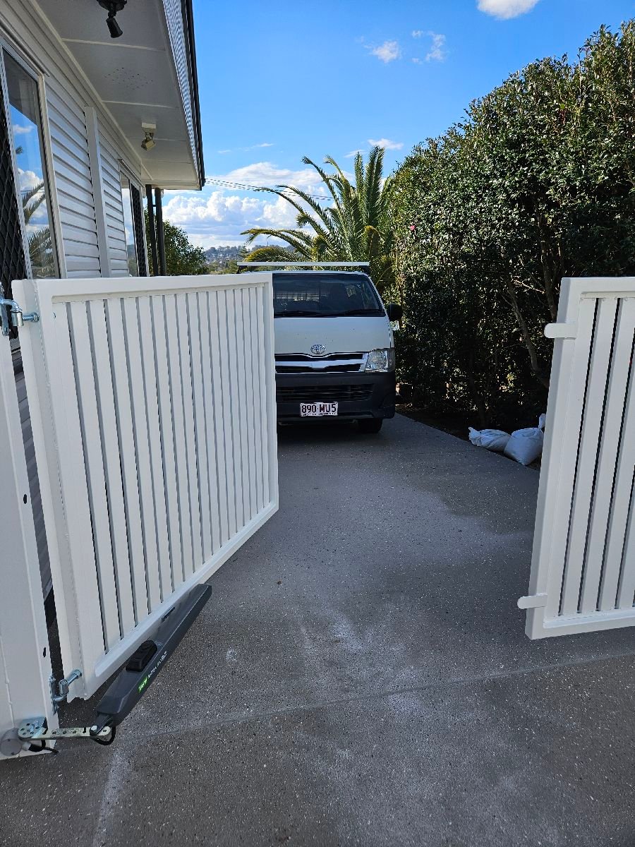 after White Powder-coated Aluminium Swing Gate – Swing Gate + Motor, South Toowoomba