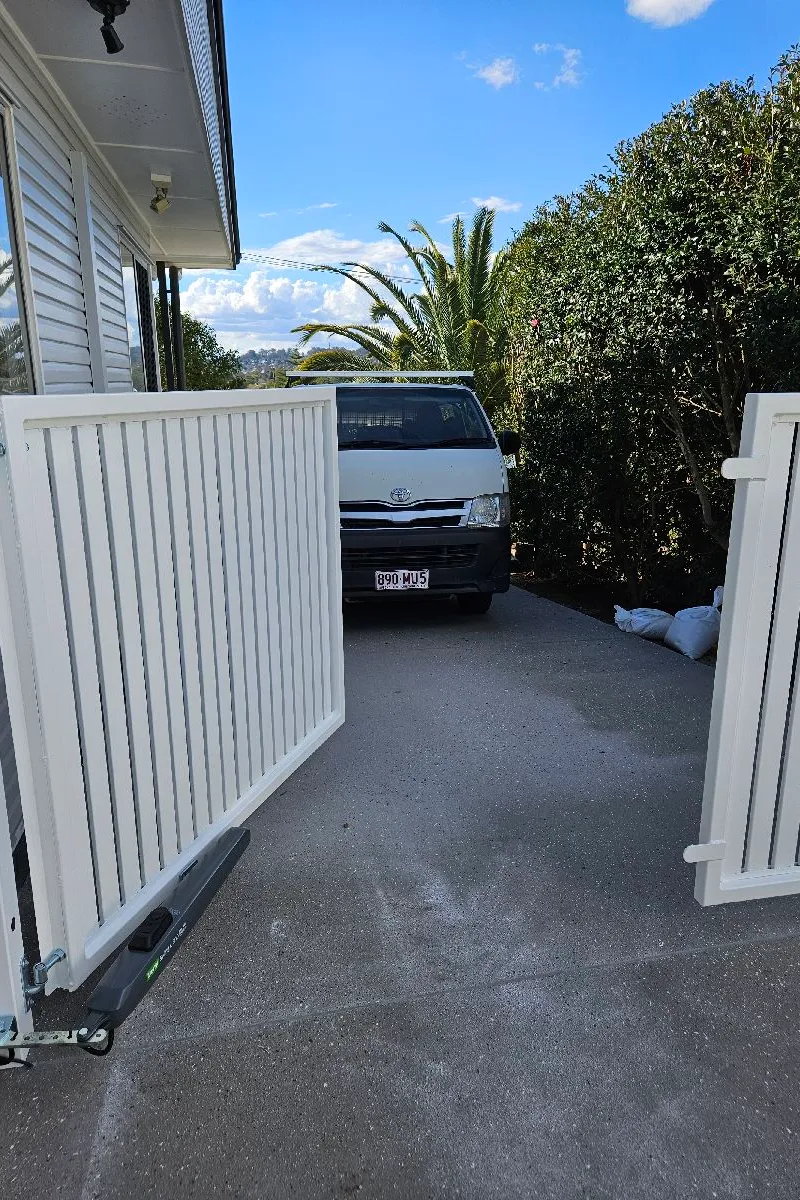 after White Powder-coated Aluminium Swing Gate – Swing Gate + Motor, South Toowoomba