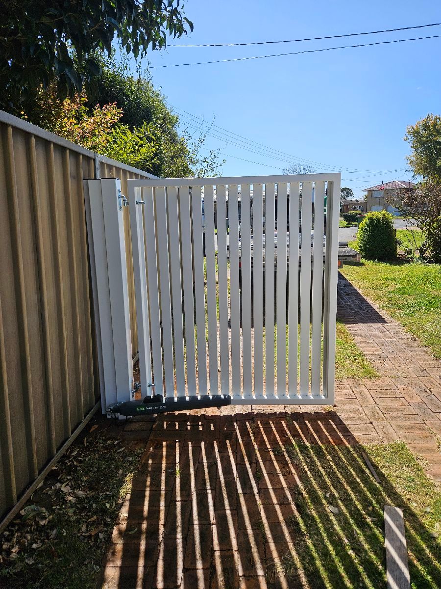 after Pro Texture White Powder-coated Aluminium Swing Gate – Gate + Motor, Harristown