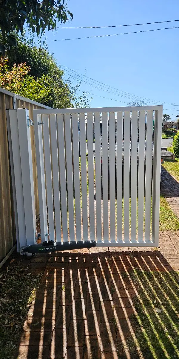 after Pro Texture White Powder-coated Aluminium Swing Gate – Gate + Motor, Harristown