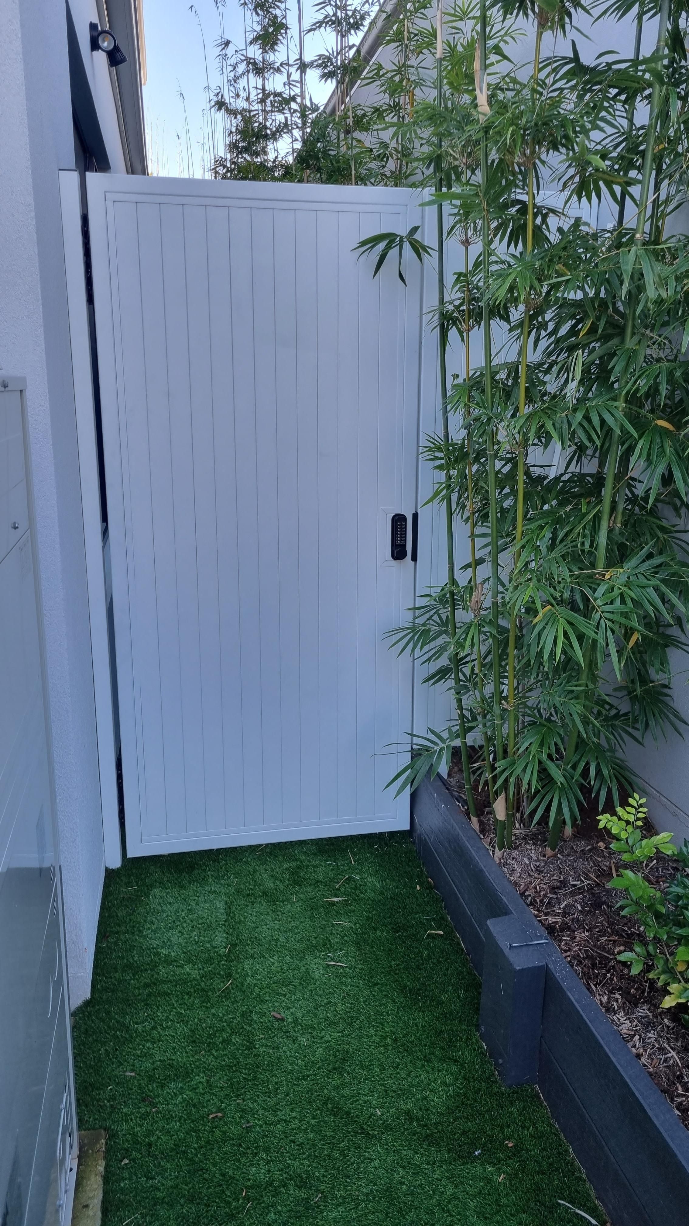 after Manex White Powder-coated Aluminium Swing Gate – PA Gate + Infill Panel, East Toowoomba