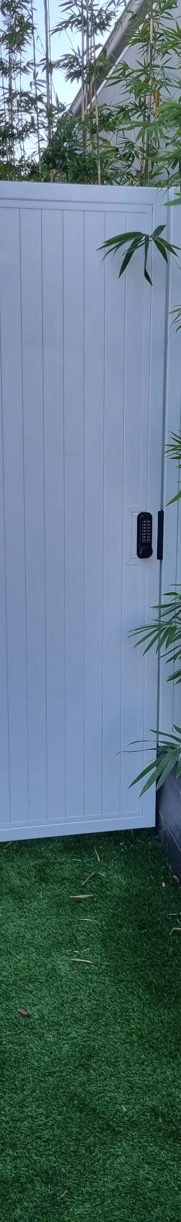 after Manex White Powder-coated Aluminium Swing Gate – PA Gate + Infill Panel, East Toowoomba