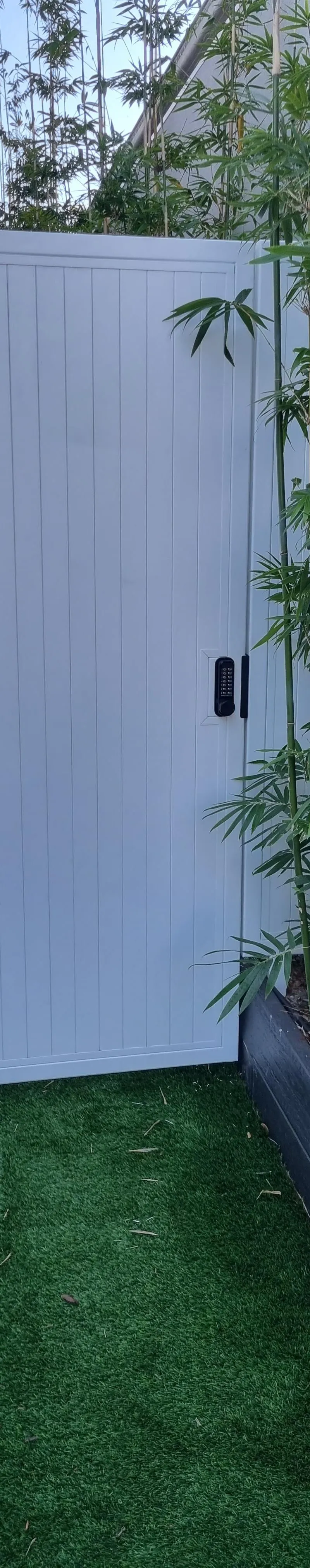 after Manex White Powder-coated Aluminium Swing Gate – PA Gate + Infill Panel, East Toowoomba