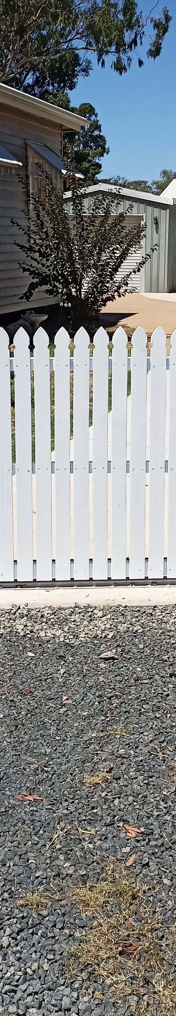 after White Powder-coated Steel + Timber Palings Sliding Gate – Steel Frame, Oakey