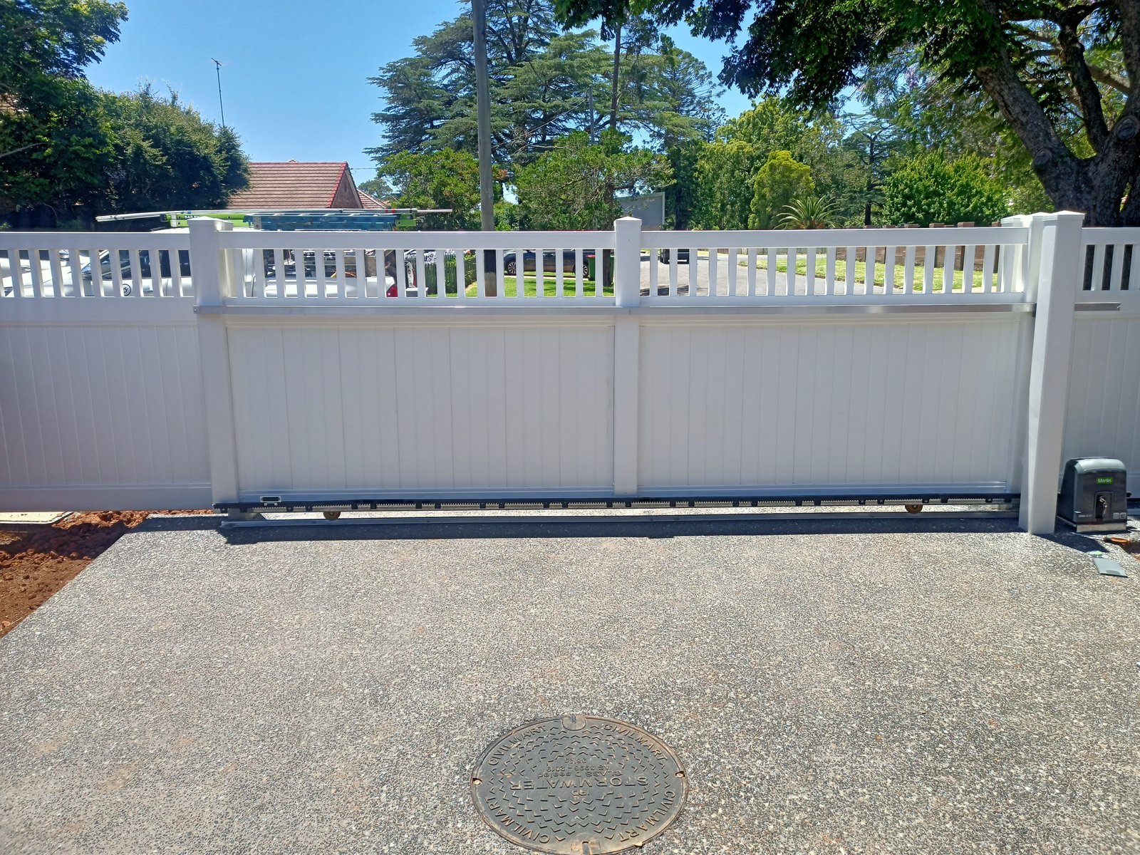 after White Galvanised + PVC Sliding Gate – Gate frame + Post PVC slider, East Toowoomba
