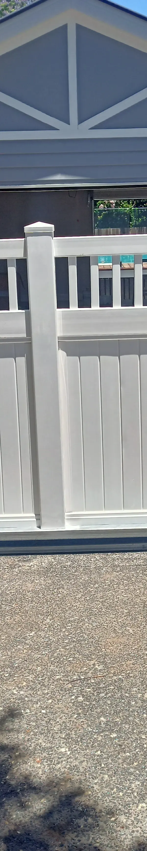 after White Galvanised + PVC Sliding Gate – Gate frame + Post PVC slider, East Toowoomba