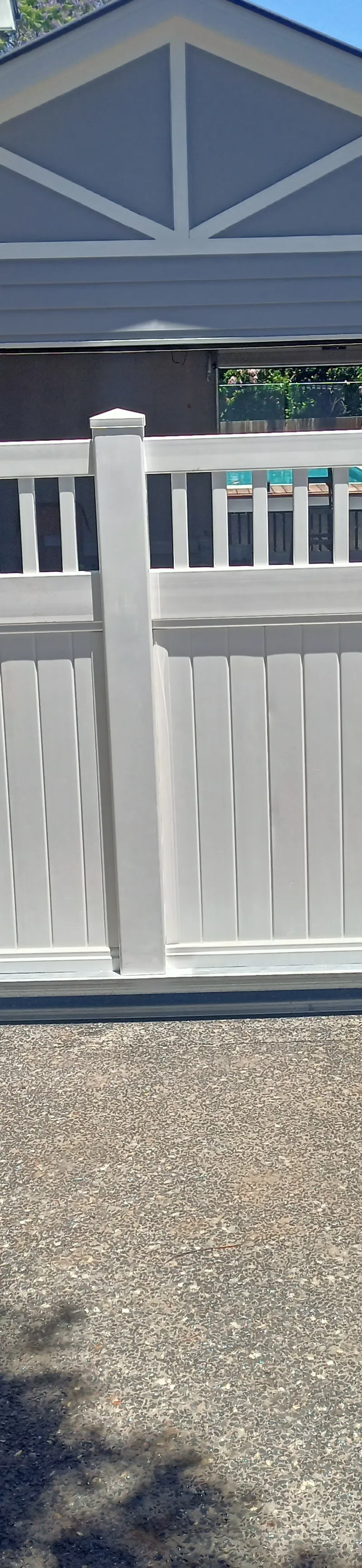 after White Galvanised + PVC Sliding Gate – Gate frame + Post PVC slider, East Toowoomba