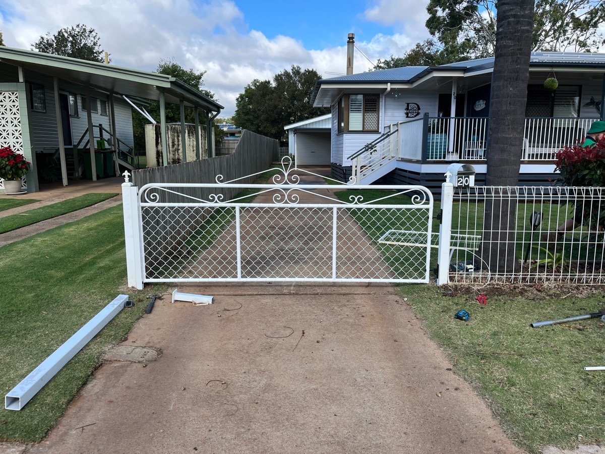 after White Powder-coated Steel Swing Gate – Slide Gate + Motor, Oakey