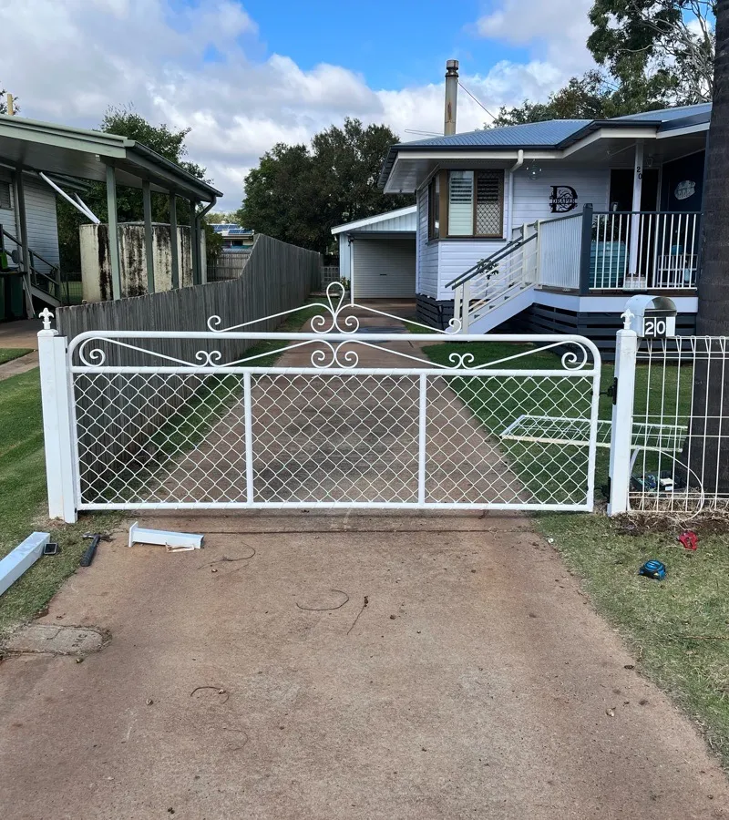 after White Powder-coated Steel Swing Gate – Slide Gate + Motor, Oakey