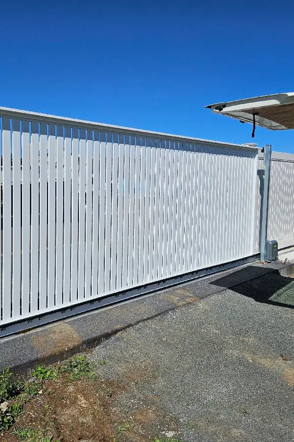 after Pro Texture White Powder-coated Aluminium Sliding Gate – Gate + Motor, Highfields