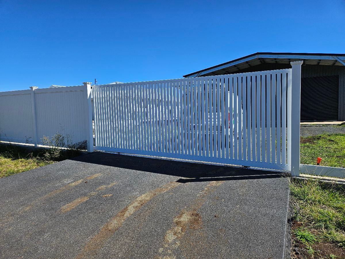 after Pro Texture White Powder-coated Aluminium Sliding Gate – Gate + Motor, Highfields