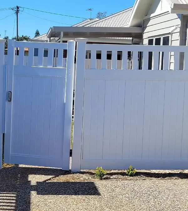 after Satin White Powder-coated Aluminium Sliding Gate – Slide Gate + Motor, Wilsonton