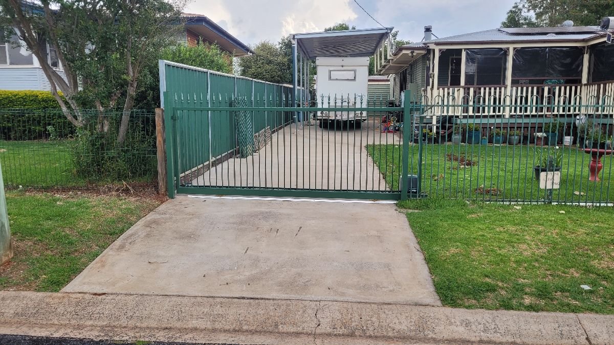 after Cottage Green Powder-coated Steel Sliding Gate – Slide Gate + Motor, Newtown