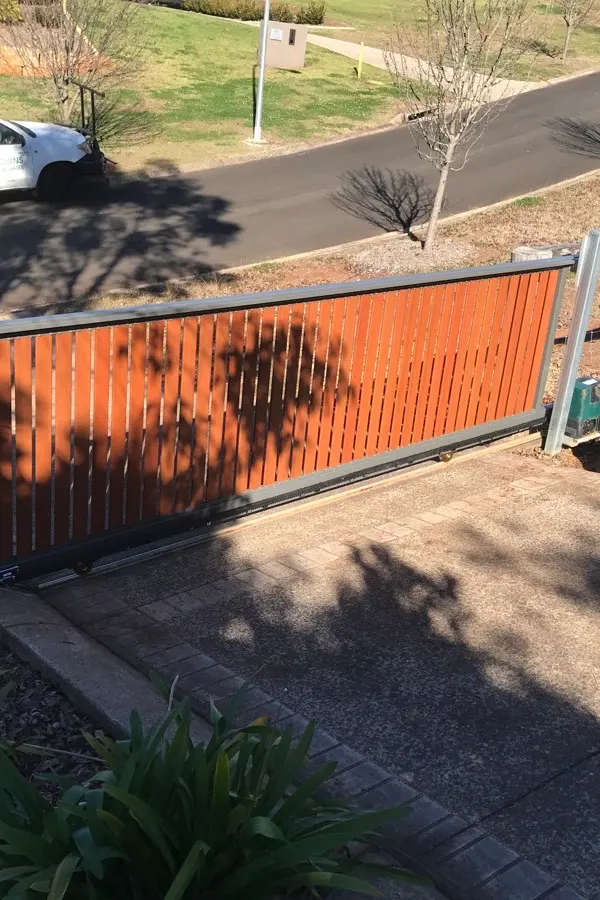after Wood-look Powder-coated Aluminium Sliding Gate – Repairs to Gate (Single Sliding Aluminium Vertical Slat + Centsys Motor LV PSU swap), Blue Mountain Heights