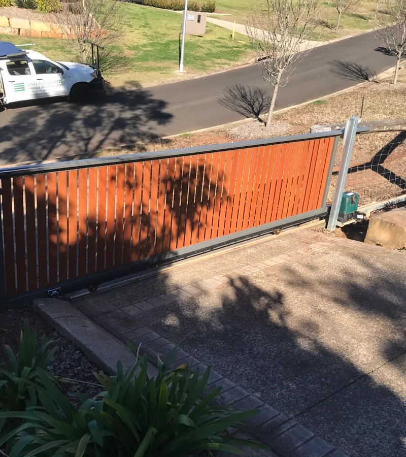 after Wood-look Powder-coated Aluminium Sliding Gate – Repairs to Gate (Single Sliding Aluminium Vertical Slat + Centsys Motor LV PSU swap), Blue Mountain Heights