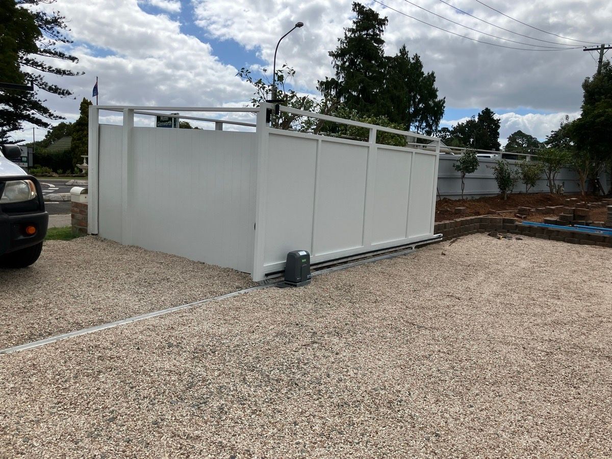 after White Powder-coated Aluminium Sliding Gate – Sliding Gate Motor, East Toowoomba