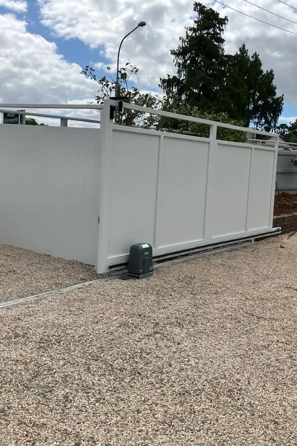 after White Powder-coated Aluminium Sliding Gate – Sliding Gate Motor, East Toowoomba