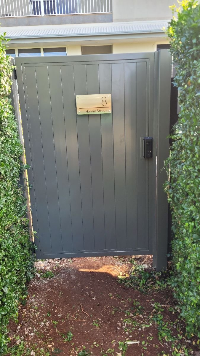 after Woodland Grey Powder-coated Aluminium Swing Gate – Gate Quote, Centenary Heights