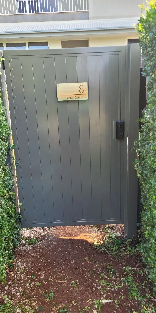 after Woodland Grey Powder-coated Aluminium Swing Gate – Gate Quote, Centenary Heights