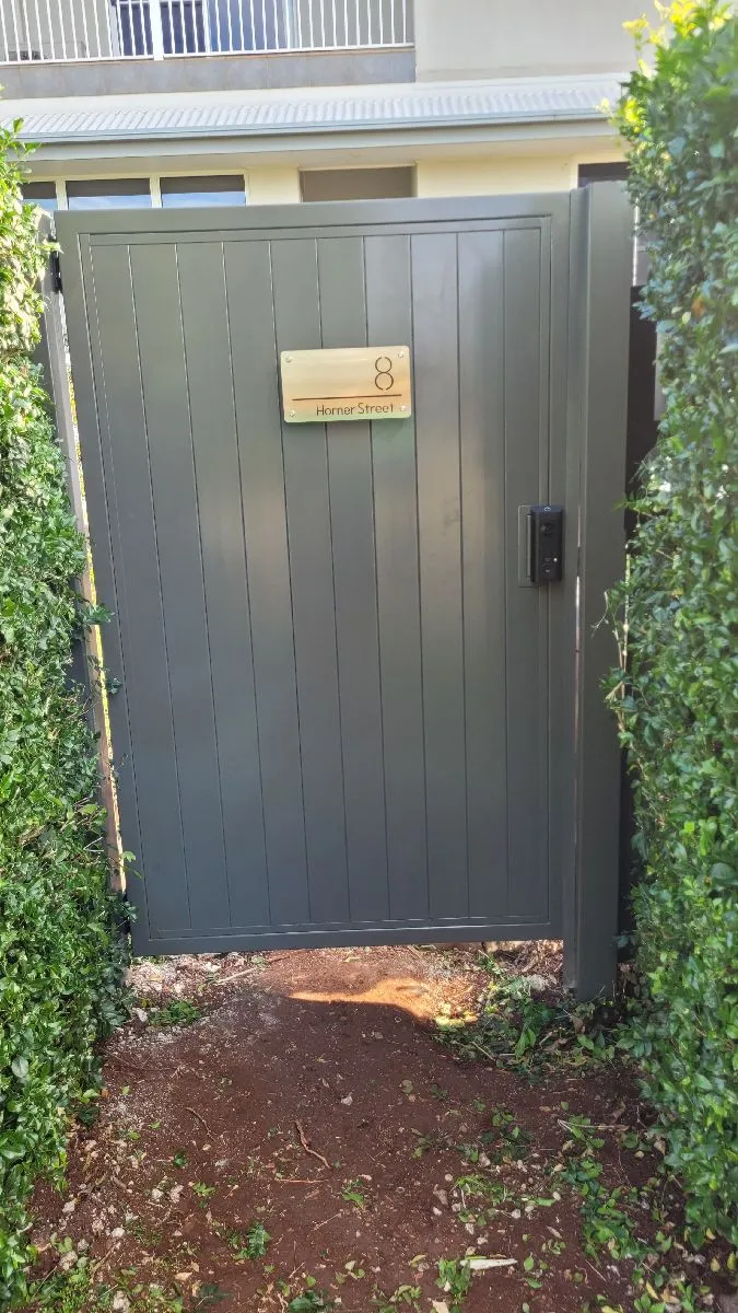 after Woodland Grey Powder-coated Aluminium Swing Gate – Gate Quote, Centenary Heights